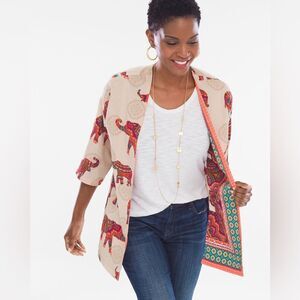 Chico’s Reversible Medallion-Elephant Kimono S (4-6) NWOT